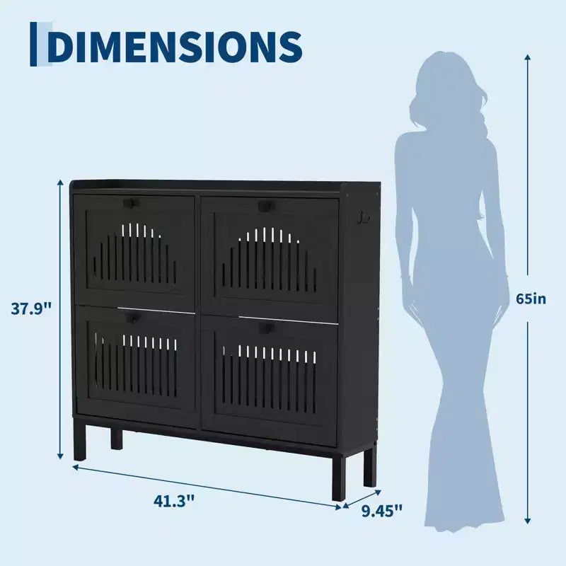 Meuble à chaussures 4 tiroirs basculants, meuble de rangement à chaussures fin et discret pour entrée et couloir