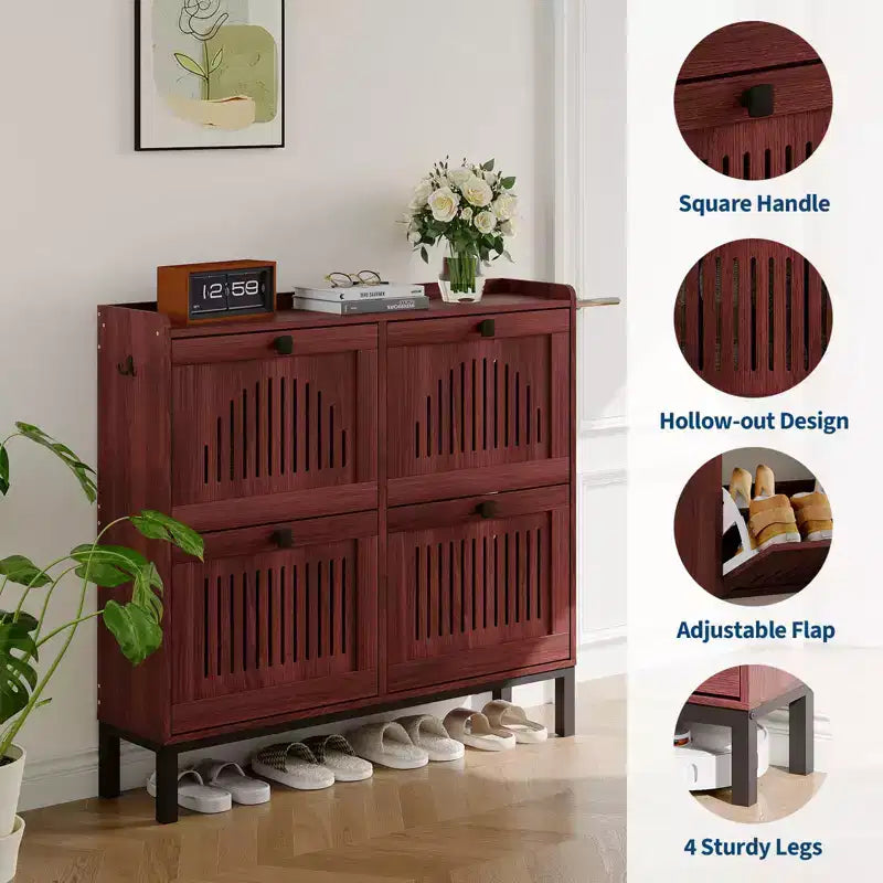 Meuble à chaussures 4 tiroirs basculants, meuble de rangement à chaussures fin et discret pour entrée et couloir