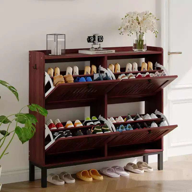 Meuble à chaussures 4 tiroirs basculants, meuble de rangement à chaussures fin et discret pour entrée et couloir