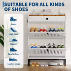 Meuble à chaussures 4 tiroirs basculants, meuble de rangement à chaussures fin et discret pour entrée et couloir