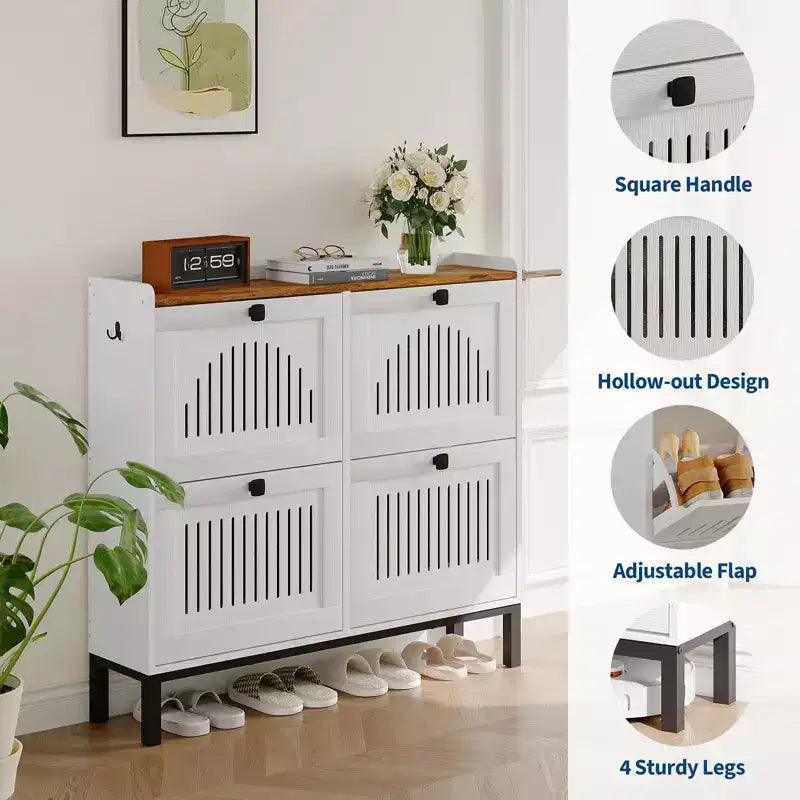 Meuble à chaussures 4 tiroirs basculants, meuble de rangement à chaussures fin et discret pour entrée et couloir