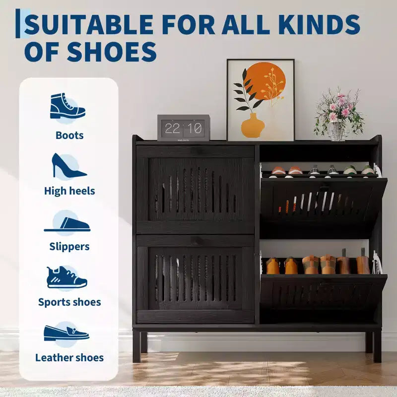Meuble à chaussures 4 tiroirs basculants, meuble de rangement à chaussures fin et discret pour entrée et couloir
