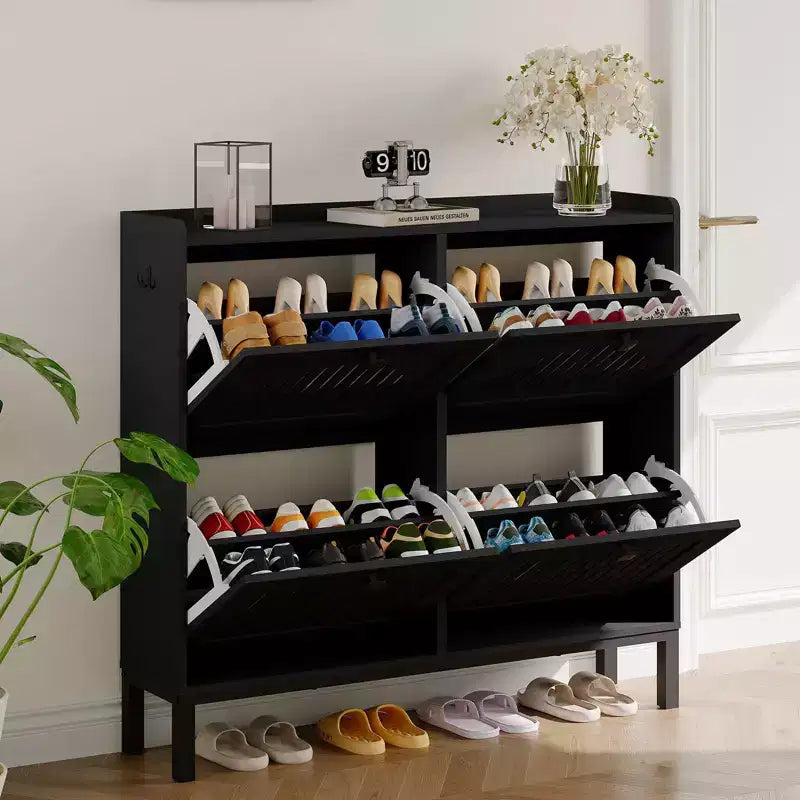 Meuble à chaussures 4 tiroirs basculants, meuble de rangement à chaussures fin et discret pour entrée et couloir