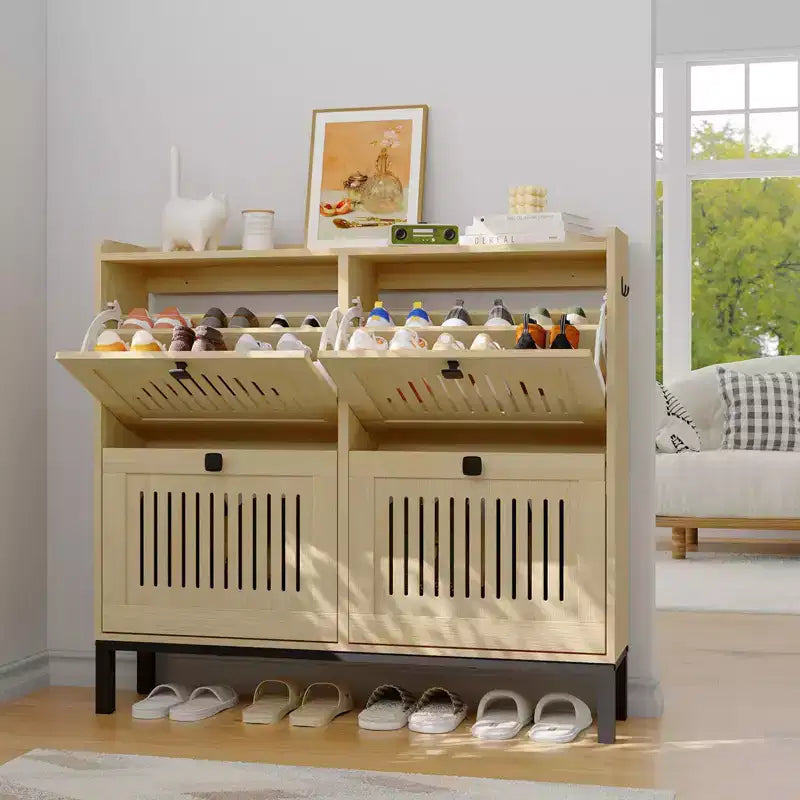 Meuble à chaussures 4 tiroirs basculants, meuble de rangement à chaussures fin et discret pour entrée et couloir