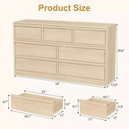 Commode à 7 tiroirs pour chambre à coucher - Commode en chêne naturel de 137 cm de large avec grand espace de rangement, Organiseur en bois pour salon, chambre d'enfant, entrée