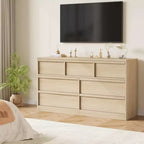 Commode à 7 tiroirs pour chambre à coucher - Commode en chêne naturel de 137 cm de large avec grand espace de rangement, Organiseur en bois pour salon, chambre d'enfant, entrée