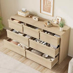 Commode à 7 tiroirs pour chambre à coucher - Commode en chêne naturel de 137 cm de large avec grand espace de rangement, Organiseur en bois pour salon, chambre d'enfant, entrée