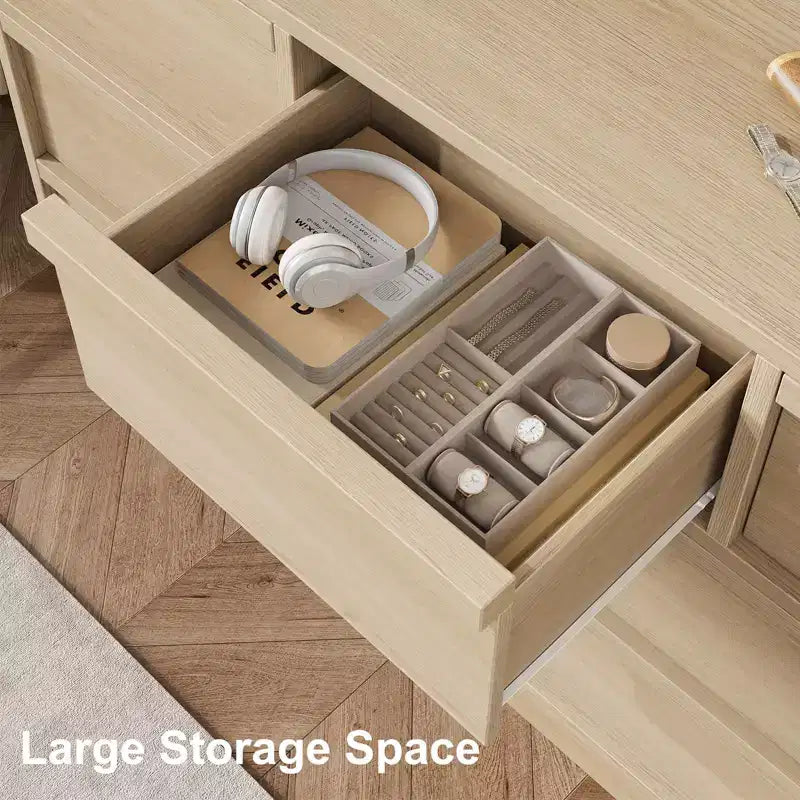 Commode à 7 tiroirs pour chambre à coucher - Commode en chêne naturel de 137 cm de large avec grand espace de rangement, Organiseur en bois pour salon, chambre d'enfant, entrée