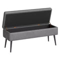 Mid-Century Modern Ottoman Bench with Storage  Faux Leather Upholstered Shoe Bench  Rectangular End of Bed or Entryway Seating  Dual Safety Hinges