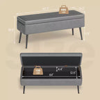 Banc ottoman de style moderne du milieu du siècle avec rangement, banc à chaussures rembourré en similicuir, siège rectangulaire pour le bout du lit ou l'entrée, doubles charnières de sécurité