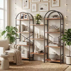 Étagère arquée à 4 niveaux, grande bibliothèque ouverte à 11 étagères avec étagères en bois pour salon et chambre