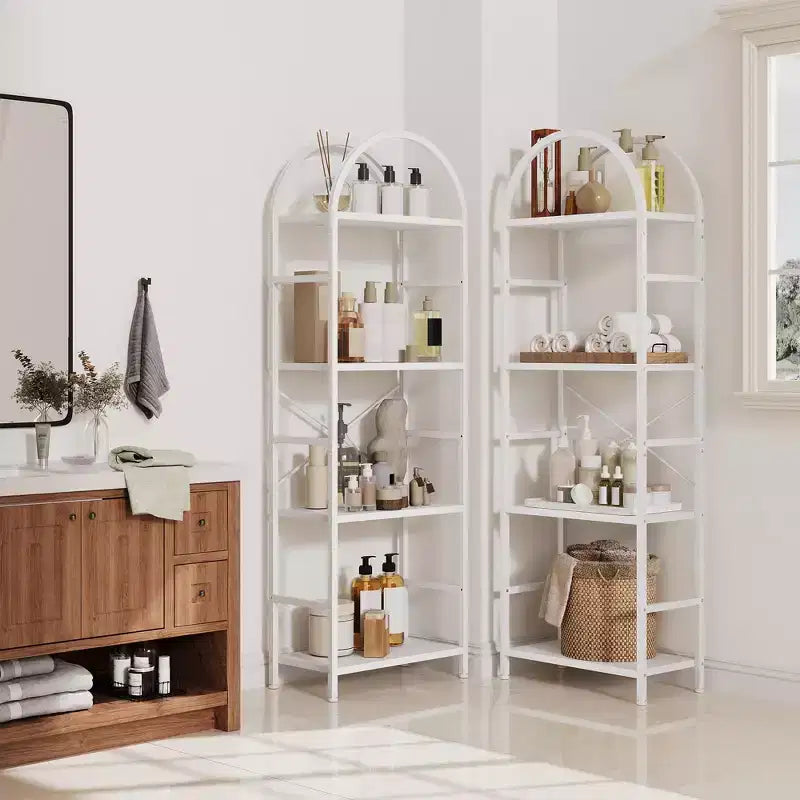 Étagère arquée à 4 niveaux, grande bibliothèque ouverte à 11 étagères avec étagères en bois pour salon et chambre