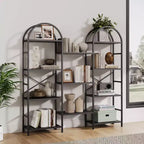 Étagère arquée à 4 niveaux, grande bibliothèque ouverte à 11 étagères avec étagères en bois pour salon et chambre