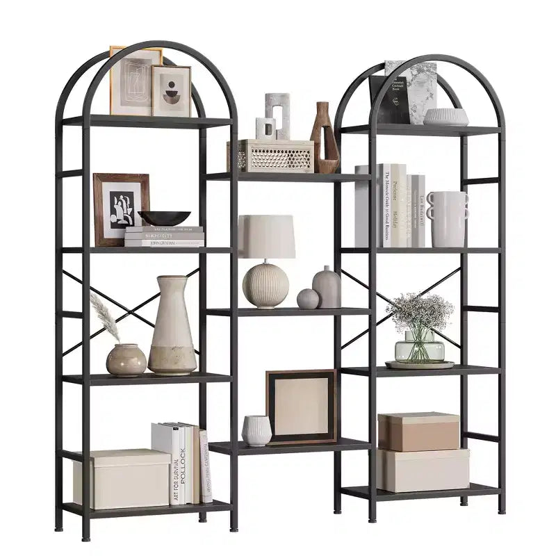 4-Tier Arched Bookshelf, 11-Shelf Large Open Display Bookcase with Wood Shelves for Living Room Bedroom