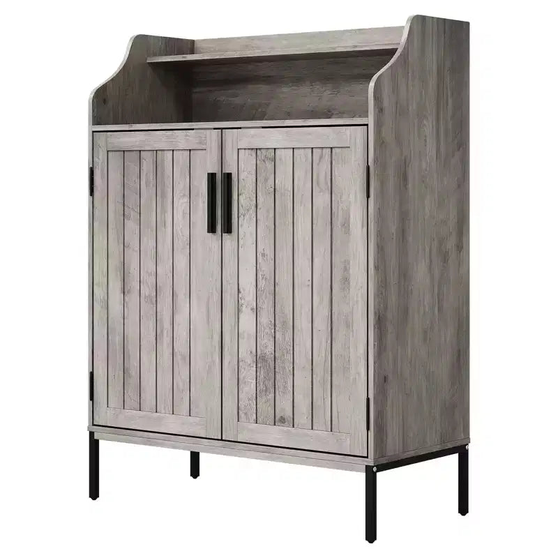 Meuble à chaussures pour entrée, armoire à chaussures 5 niveaux avec portes et 3 étagères réglables, étagère à chaussures haute de 104 cm en bois pour entrée, couloir