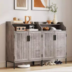 Meuble à chaussures pour entrée, armoire à chaussures 5 niveaux avec portes et 3 étagères réglables, étagère à chaussures haute de 104 cm en bois pour entrée, couloir