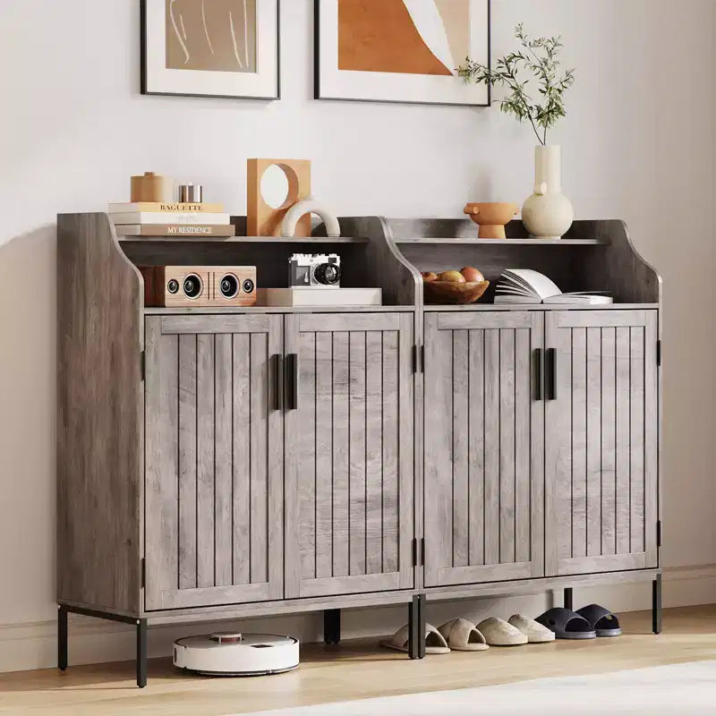 Meuble à chaussures pour entrée, armoire à chaussures 5 niveaux avec portes et 3 étagères réglables, étagère à chaussures haute de 104 cm en bois pour entrée, couloir