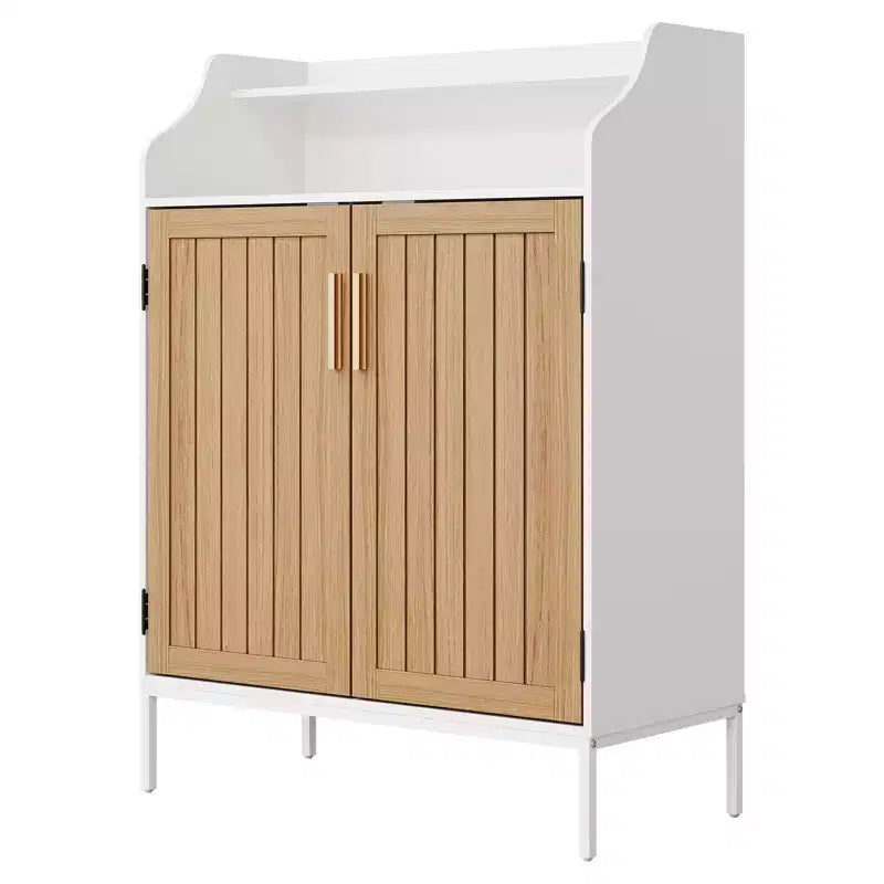 Meuble à chaussures pour entrée, armoire à chaussures 5 niveaux avec portes et 3 étagères réglables, étagère à chaussures haute de 104 cm en bois pour entrée, couloir