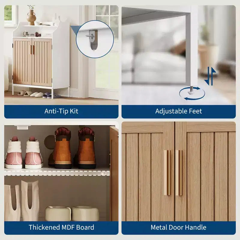 Meuble à chaussures pour entrée, armoire à chaussures 5 niveaux avec portes et 3 étagères réglables, étagère à chaussures haute de 104 cm en bois pour entrée, couloir