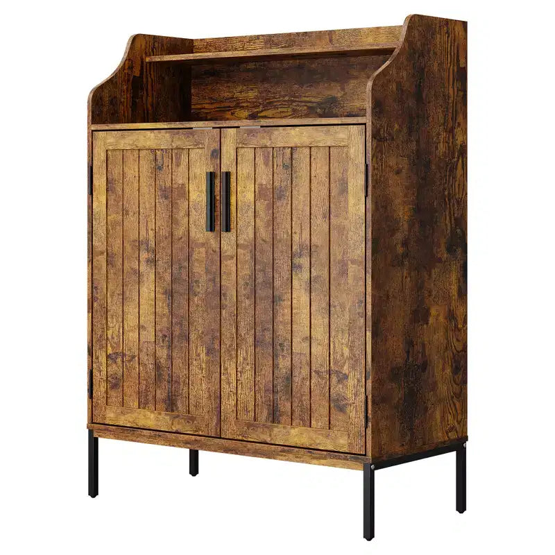 Meuble à chaussures pour entrée, armoire à chaussures 5 niveaux avec portes et 3 étagères réglables, étagère à chaussures haute de 104 cm en bois pour entrée, couloir
