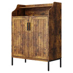 Meuble à chaussures pour entrée, armoire à chaussures 5 niveaux avec portes et 3 étagères réglables, étagère à chaussures haute de 104 cm en bois pour entrée, couloir