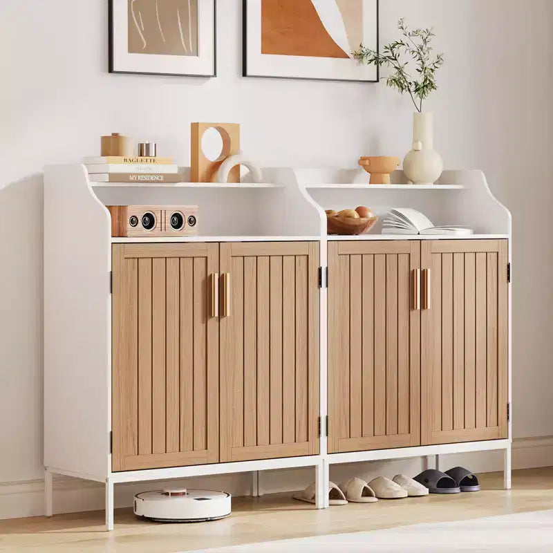 Meuble à chaussures pour entrée, armoire à chaussures 5 niveaux avec portes et 3 étagères réglables, étagère à chaussures haute de 104 cm en bois pour entrée, couloir