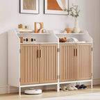 Meuble à chaussures pour entrée, armoire à chaussures 5 niveaux avec portes et 3 étagères réglables, étagère à chaussures haute de 104 cm en bois pour entrée, couloir