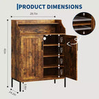 Meuble à chaussures pour entrée, armoire à chaussures 5 niveaux avec portes et 3 étagères réglables, étagère à chaussures haute de 104 cm en bois pour entrée, couloir