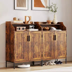 Meuble à chaussures pour entrée, armoire à chaussures 5 niveaux avec portes et 3 étagères réglables, étagère à chaussures haute de 104 cm en bois pour entrée, couloir