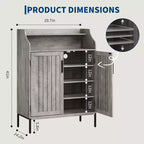 Meuble à chaussures pour entrée, armoire à chaussures 5 niveaux avec portes et 3 étagères réglables, étagère à chaussures haute de 104 cm en bois pour entrée, couloir