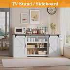 Meuble TV de style rustique pour téléviseur de 80 pouces, meuble de divertissement de 70 pouces avec portes coulissantes de grange, étagères de rangement réglables, console multimédia pour salon