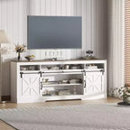 Meuble TV de style rustique pour téléviseur de 80 pouces, meuble de divertissement de 70 pouces avec portes coulissantes de grange, étagères de rangement réglables, console multimédia pour salon