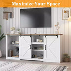 Meuble TV de style rustique pour téléviseur de 80 pouces, meuble de divertissement de 70 pouces avec portes coulissantes de grange, étagères de rangement réglables, console multimédia pour salon