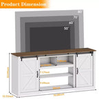 Meuble TV de style rustique pour téléviseur de 80 pouces, meuble de divertissement de 70 pouces avec portes coulissantes de grange, étagères de rangement réglables, console multimédia pour salon