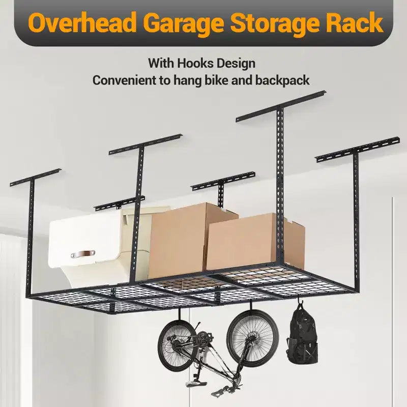 Kit de rangement de garage suspendu robuste, organisateur de plafond en métal réglable pour les voyages, optimise l'espace, capacité de 272 kg, 0,9x2,4m