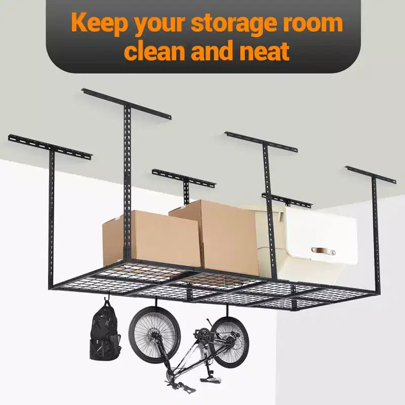 Kit de rangement de garage suspendu robuste, organisateur de plafond en métal réglable pour les voyages, optimise l'espace, capacité de 272 kg, 0,9x2,4m