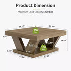 Table Basse de Ferme Lantine avec Grande Étagère de Rangement, Table Centrale Moderne en Bois Rustique à 2 Niveaux pour Salon et Bureau, Marron Rustique