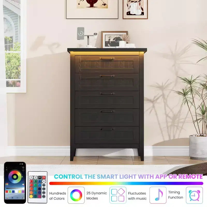 Commode moderne à 3/5/6/8 tiroirs avec lumière LED, petite table de chevet en bois et commode, meuble de rangement pour chambre, placard et salon