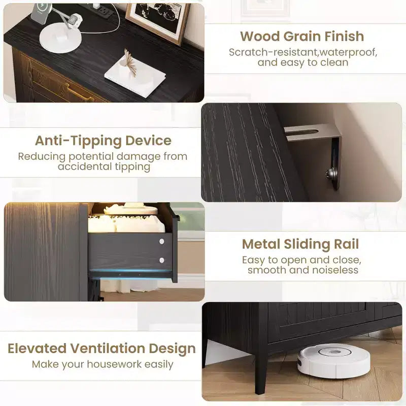 Commode moderne à 3/5/6/8 tiroirs avec lumière LED, petite table de chevet en bois et commode, meuble de rangement pour chambre, placard et salon