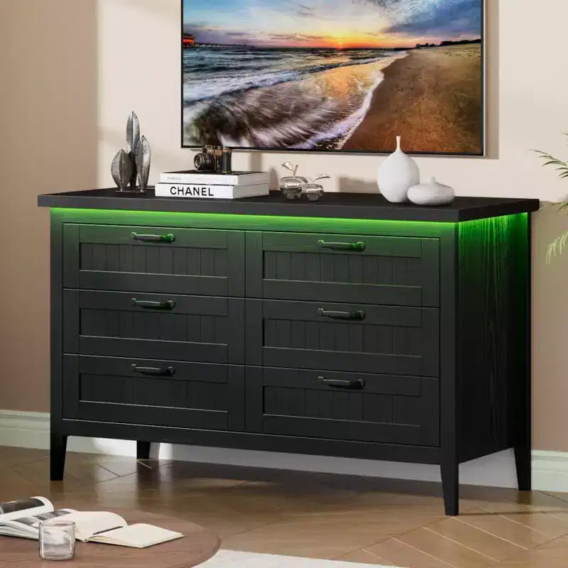 Commode moderne à 3/5/6/8 tiroirs avec lumière LED, petite table de chevet en bois et commode, meuble de rangement pour chambre, placard et salon