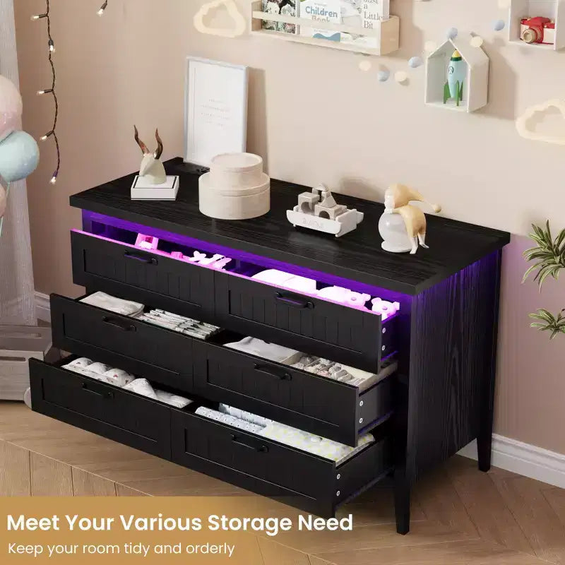 Commode moderne à 3/5/6/8 tiroirs avec lumière LED, petite table de chevet en bois et commode, meuble de rangement pour chambre, placard et salon