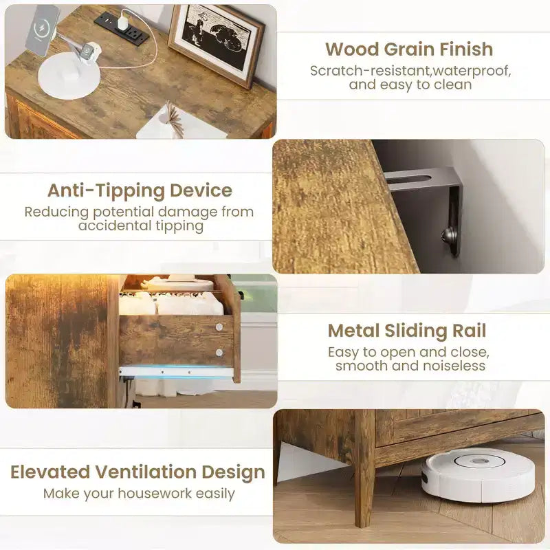 Commode moderne à 3/5/6/8 tiroirs avec lumière LED, petite table de chevet en bois et commode, meuble de rangement pour chambre, placard et salon