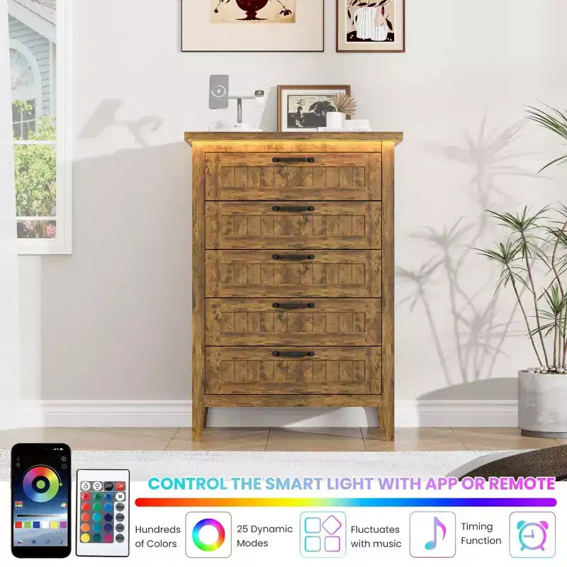Commode moderne à 3/5/6/8 tiroirs avec lumière LED, petite table de chevet en bois et commode, meuble de rangement pour chambre, placard et salon