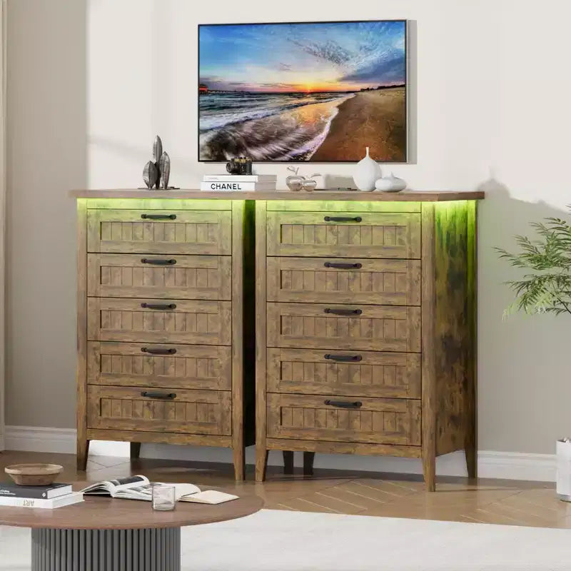 Commode moderne à 3/5/6/8 tiroirs avec lumière LED, petite table de chevet en bois et commode, meuble de rangement pour chambre, placard et salon