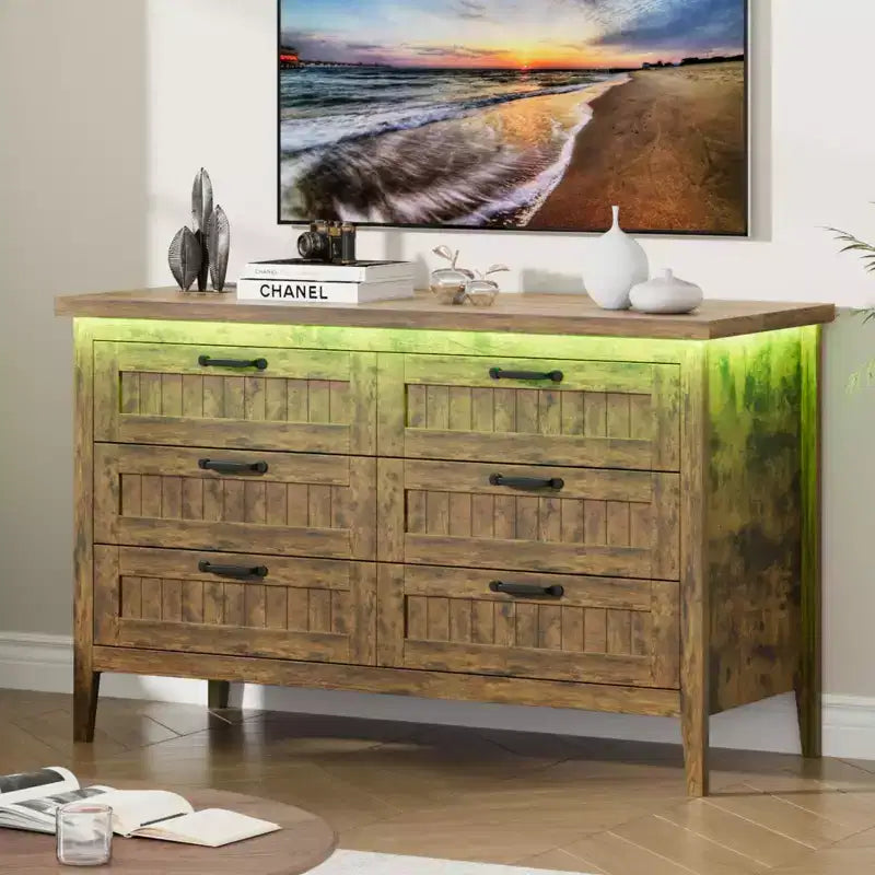 Commode moderne à 3/5/6/8 tiroirs avec lumière LED, petite table de chevet en bois et commode, meuble de rangement pour chambre, placard et salon