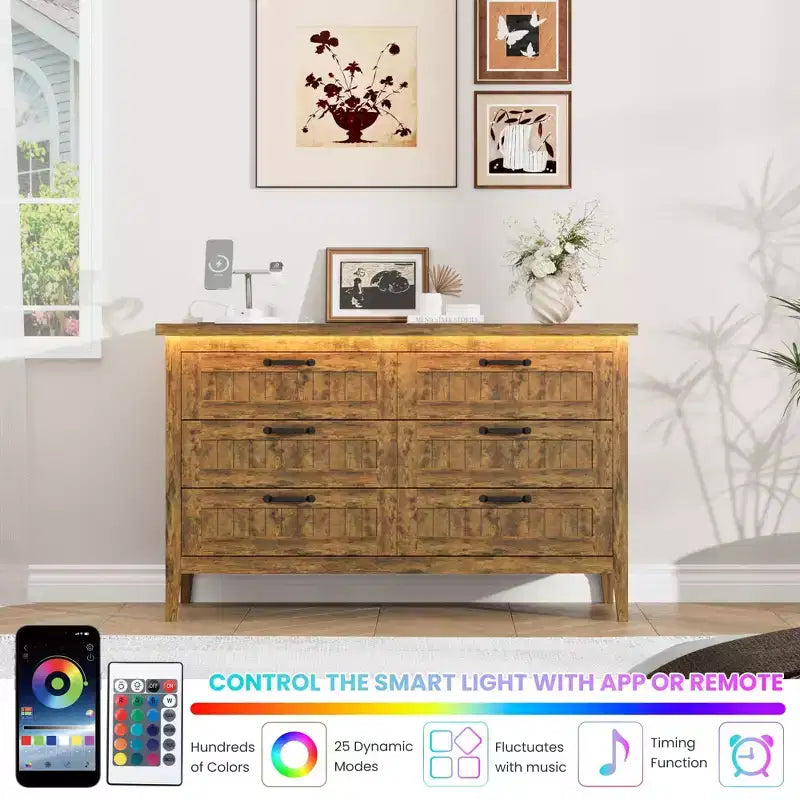 Commode moderne à 3/5/6/8 tiroirs avec lumière LED, petite table de chevet en bois et commode, meuble de rangement pour chambre, placard et salon