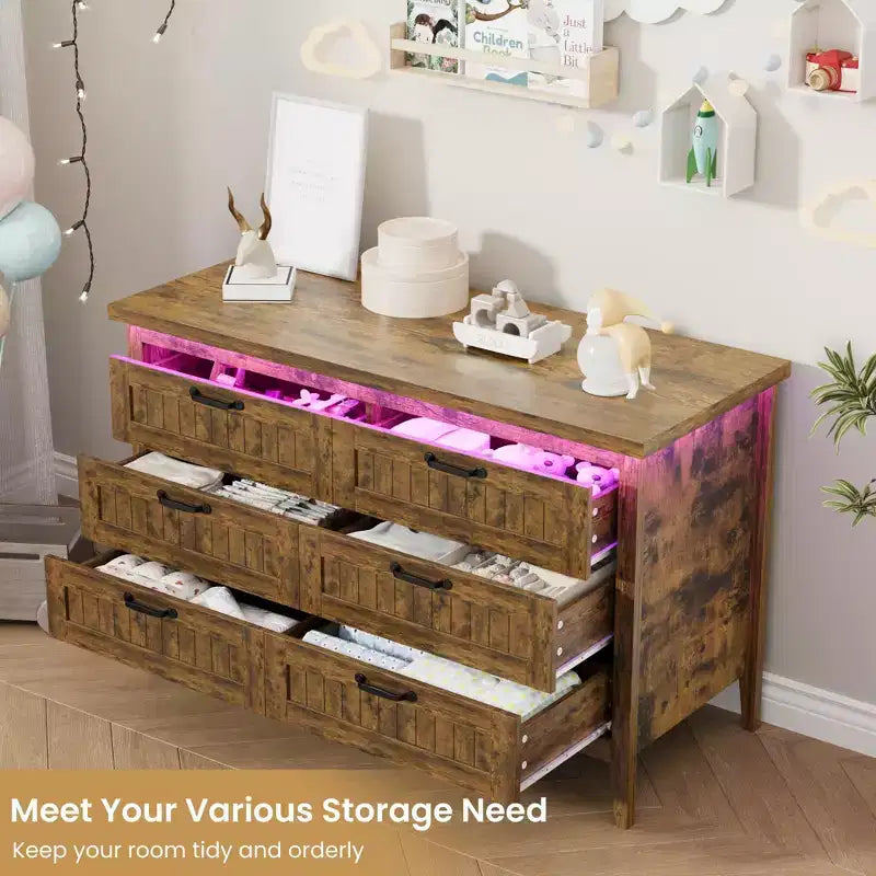 Commode moderne à 3/5/6/8 tiroirs avec lumière LED, petite table de chevet en bois et commode, meuble de rangement pour chambre, placard et salon
