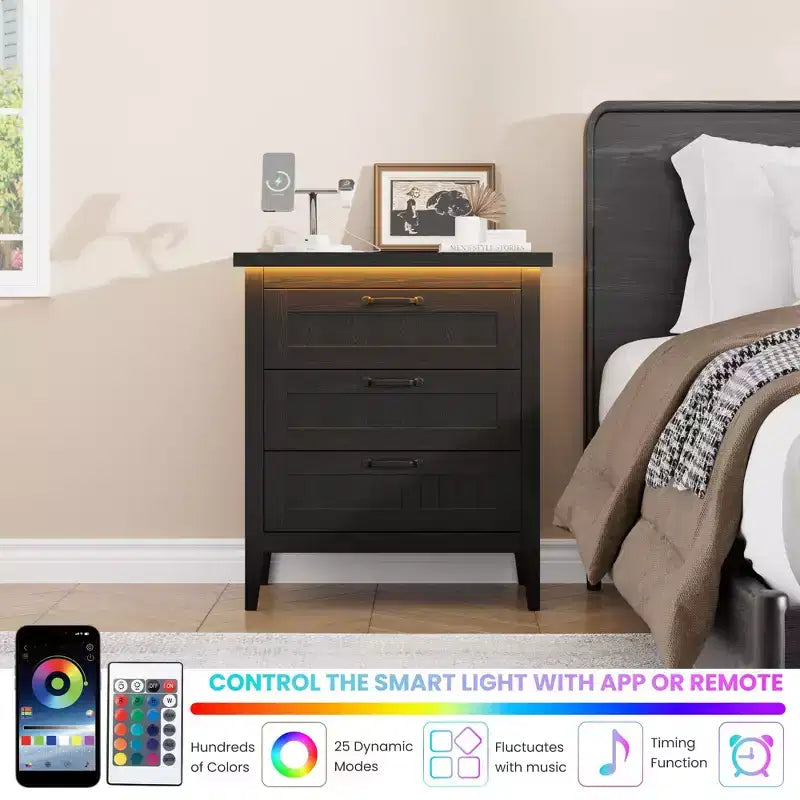 Commode moderne à 3/5/6/8 tiroirs avec lumière LED, petite table de chevet en bois et commode, meuble de rangement pour chambre, placard et salon