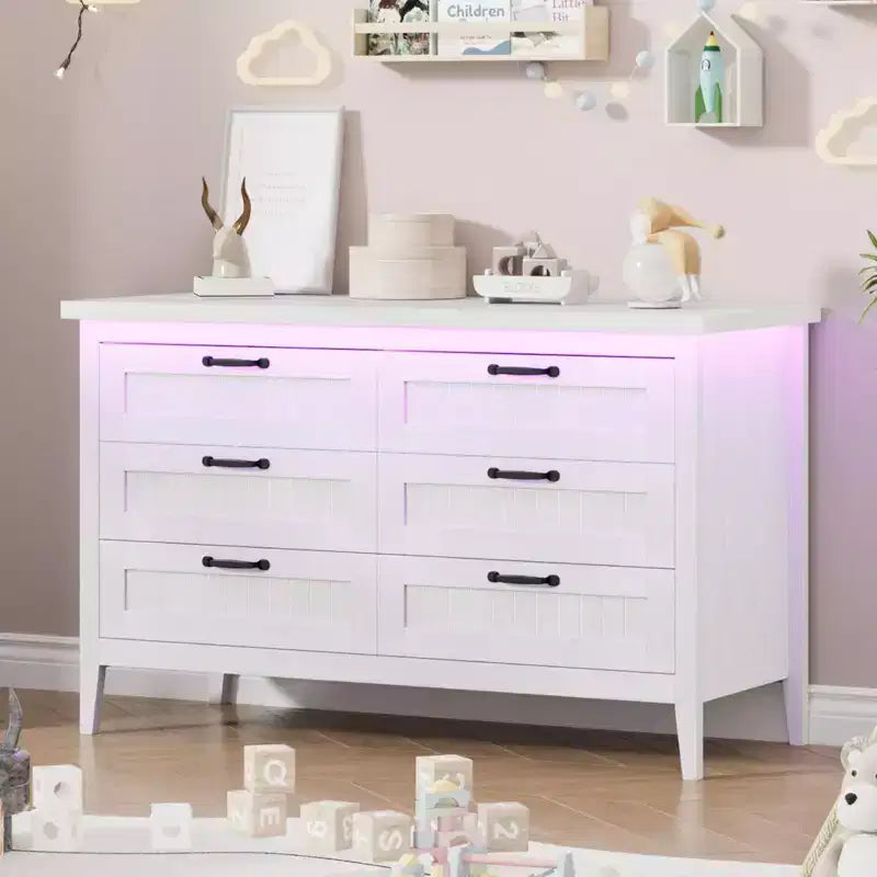 Commode moderne à 3/5/6/8 tiroirs avec lumière LED, petite table de chevet en bois et commode, meuble de rangement pour chambre, placard et salon