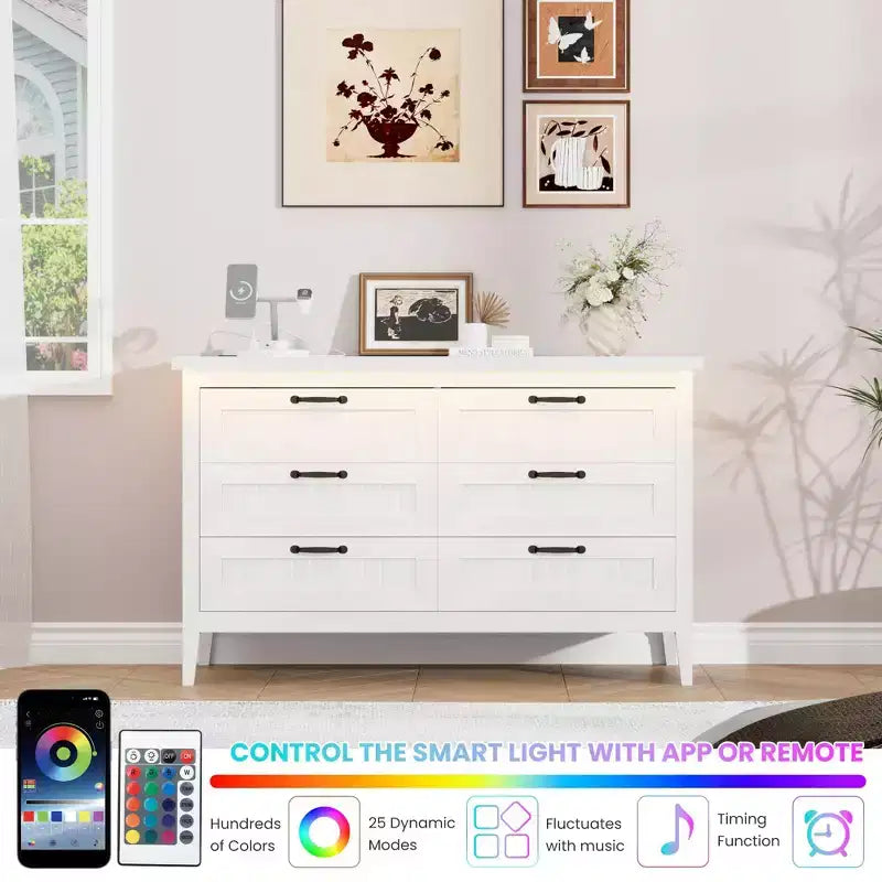 Commode moderne à 3/5/6/8 tiroirs avec lumière LED, petite table de chevet en bois et commode, meuble de rangement pour chambre, placard et salon